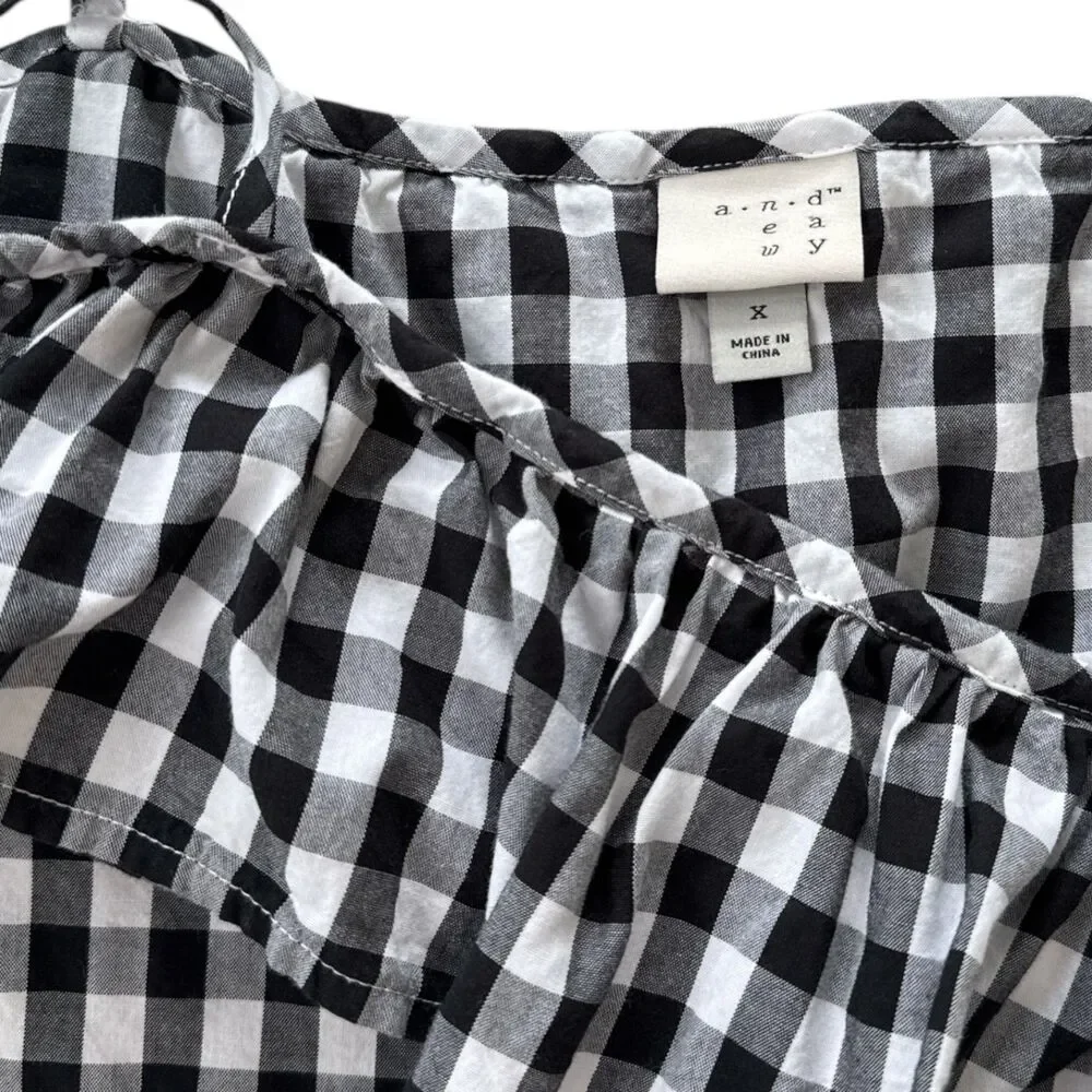 A New Day Cute Off-the-Shoulder Black/White Gingham Ruffle Top Wm Sz XL EUC‎